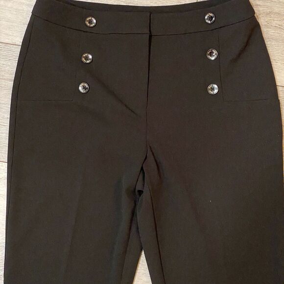 Nine West Pants Women 10 Black Trouser Sailor Nautical Corp Academia Gold Button - Picture 2 of 12